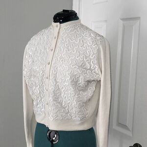 Vintage Saks 5th Ave Sequined Cardigan with Pearl Buttons